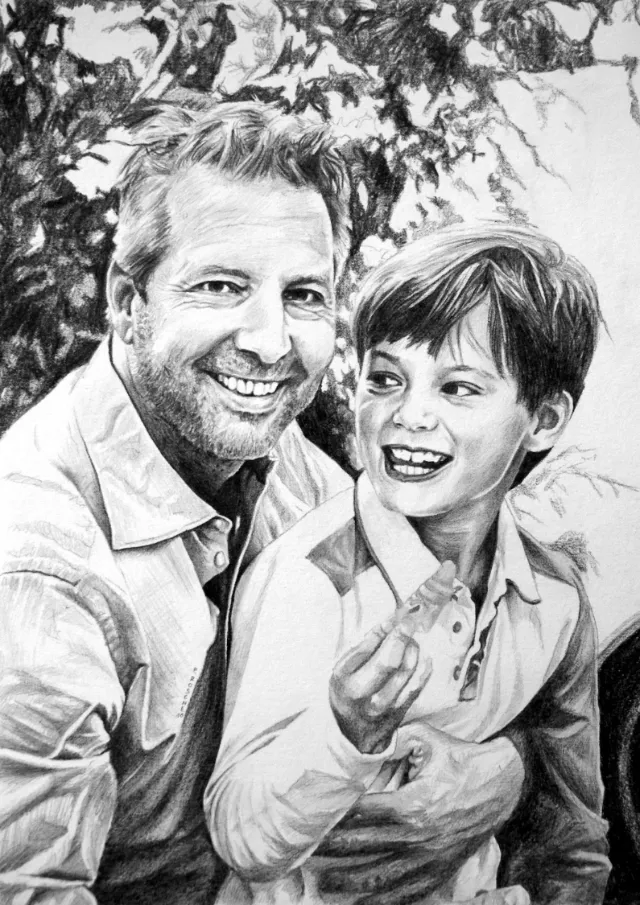 Black and White Father and son smiling