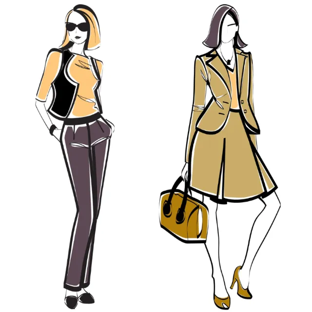 Fashion illustration by Yordanka Poleganova showing two stylish women wearing modern clothing