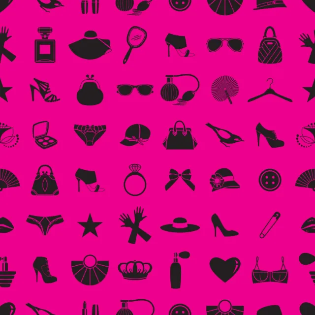 Pattern of women’s fashion accessories on pink background by Yordanka Poleganova