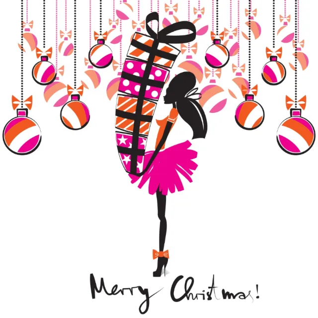 Stylized Christmas gift and dancer illustration by Yordanka Poleganova