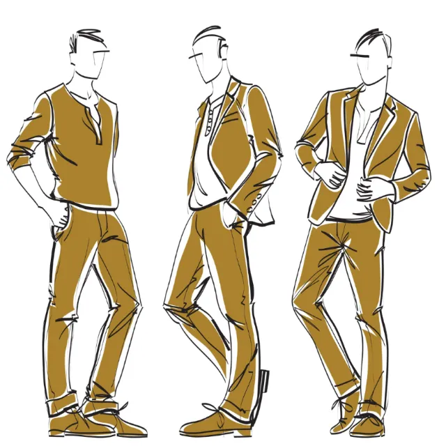 Fashion sketches of men in brown suits by Yordanka Poleganova