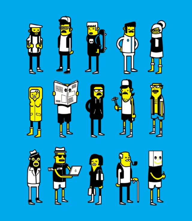 People standing with various expressions