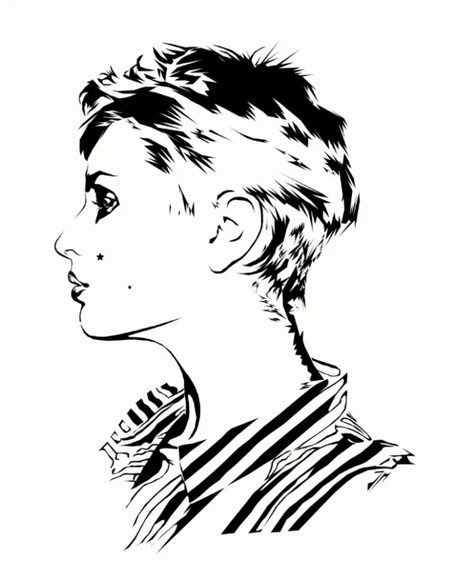 Black and white profile portrait of a woman with short hair by Jessine Hein