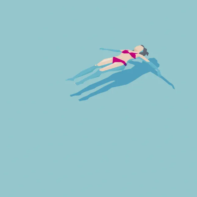 Woman floating on water in red bikini by Tobias Wandres