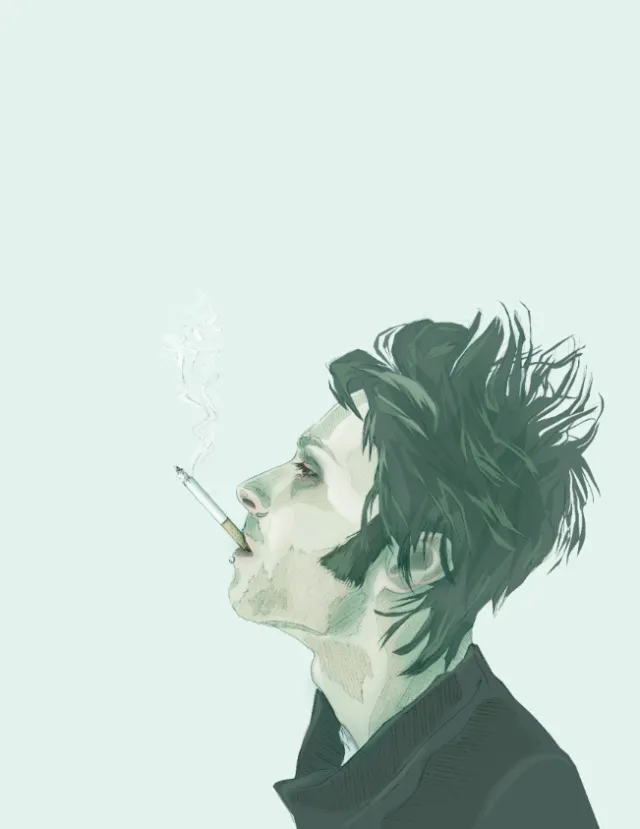 Watercolor painting of smoking man