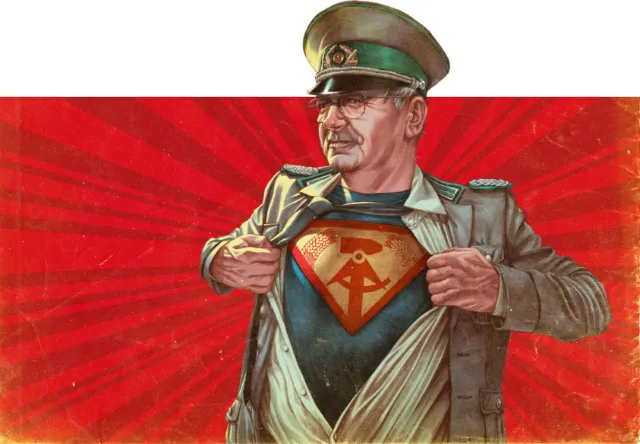 Man in military uniform revealing Superman logo on chest by POW!!!