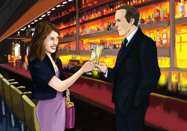 Man taking drink from a girl, people in the bar, party time