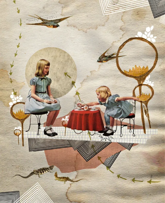 Girls playing illustration by Heather Landis