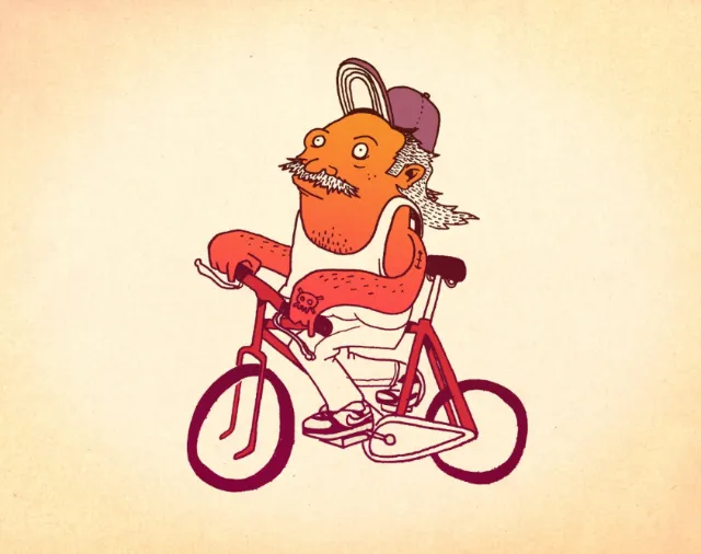 Graphic man riding bicycle