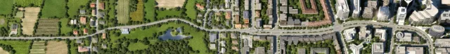 3d / CGI top view of houses and street
