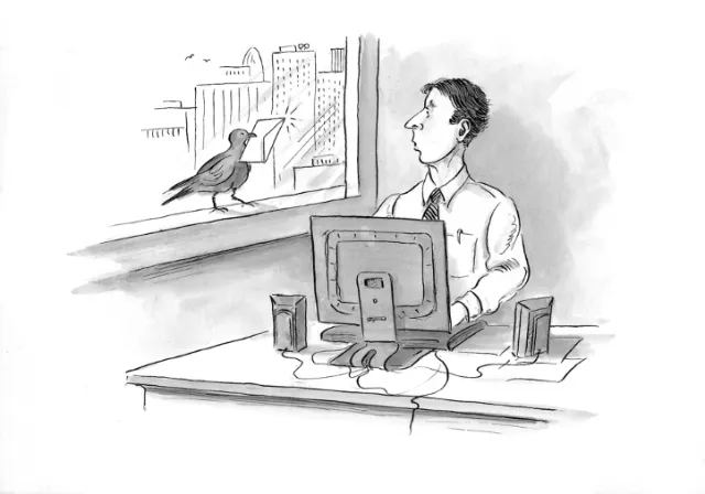 Cartoon & Humour crow delivering letter to a man