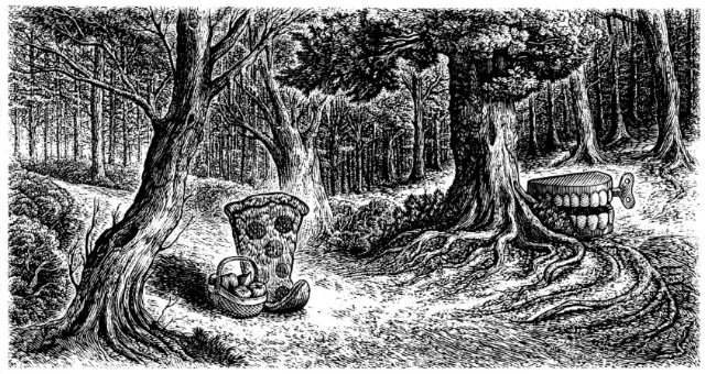 Black & White trees full of fruits