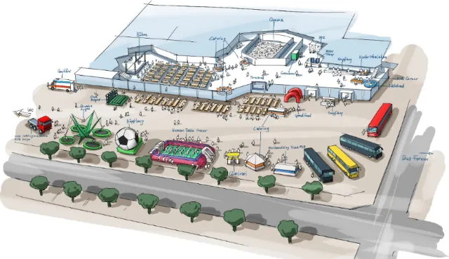 Illustration of a sporting complex layout by Björn von Schlippe