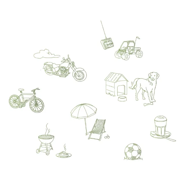 Line drawings of outdoor objects and a dog by Tobias Wandres