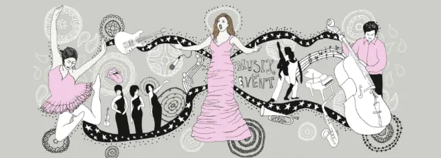 Graphic women dress and dancing