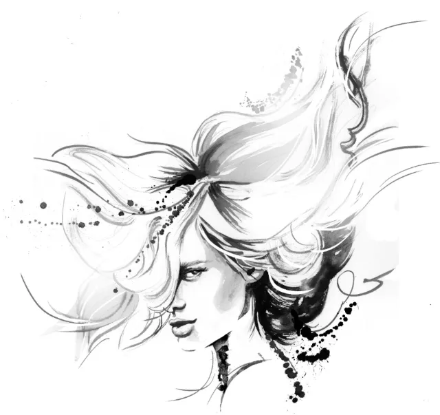 Sketch art of long hair girl