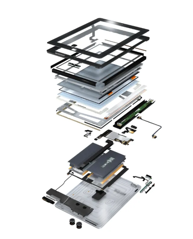 Exploded view of laptop internal components by Eberhard Reimann