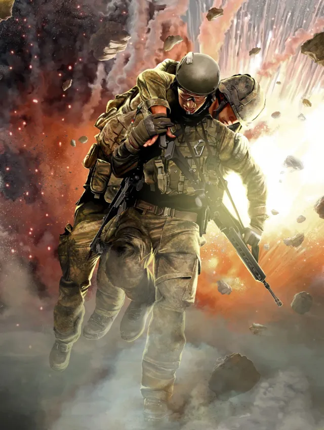 Soldiers evacuate injured comrade amid explosions by POW!!!