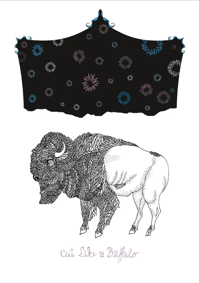 Line art cloth and bison