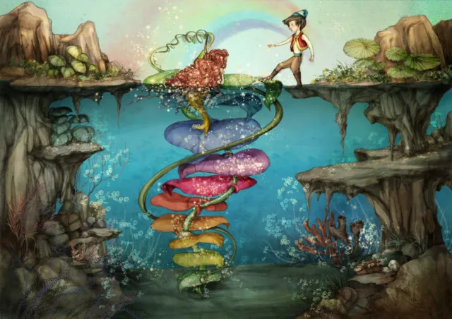 Fantasy boy walking on water