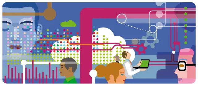 Abstract digital collaboration with diverse people and technology by Klaus Meinhardt
