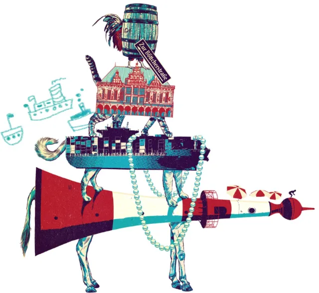 Surreal donkey with buildings and objects stacked, artwork by POW!!!