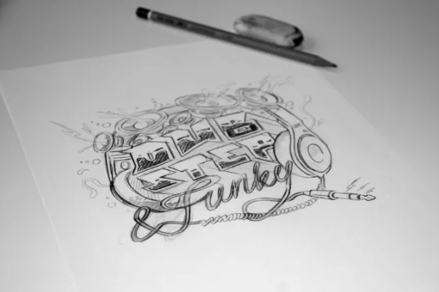 Sketch art of funky headphones