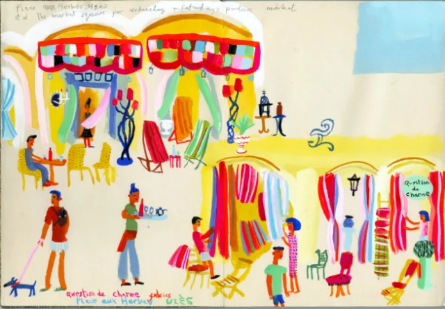 Uzes market travel illustration