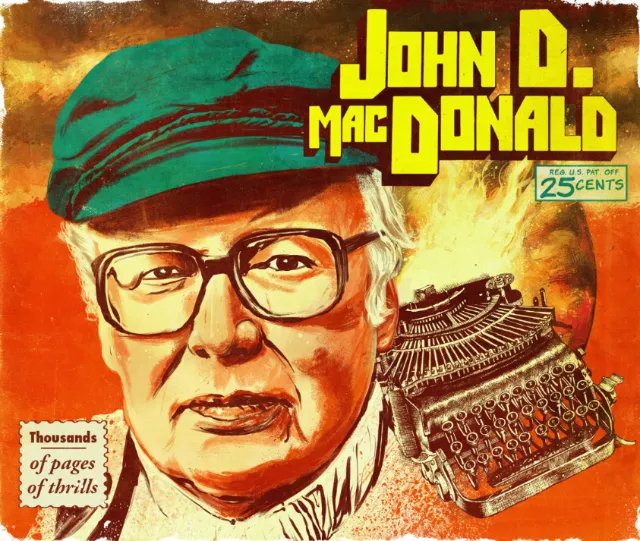 John D. MacDonald portrait with vintage typewriter illustration by POW!!!