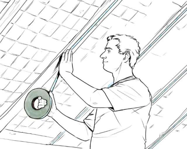 line drawing of a man taping the wall