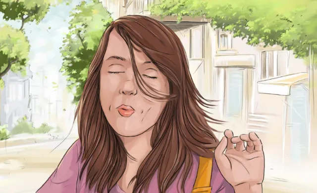 Girl with strange face expressions, Hair falling