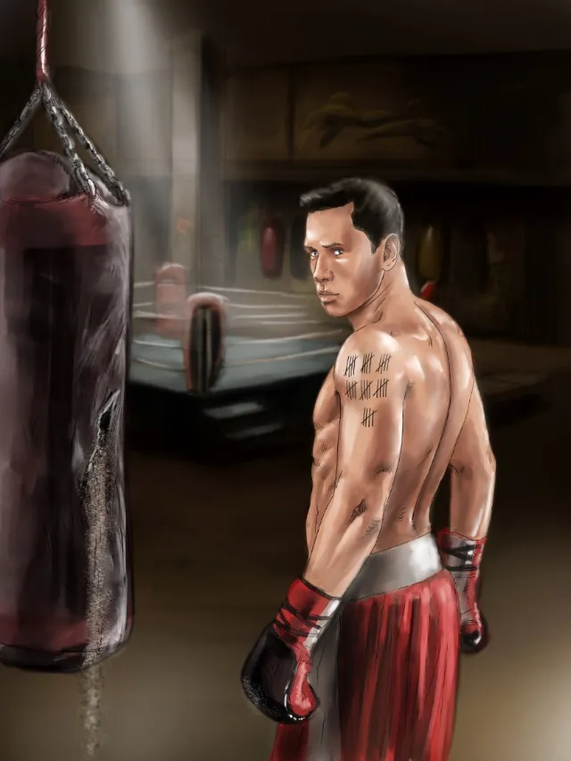 Graphic of a boxer with kit bag
