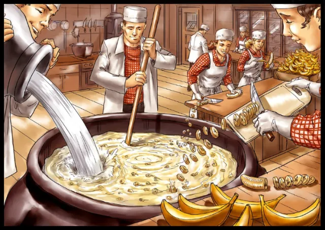 People preparing soup in kitchen
