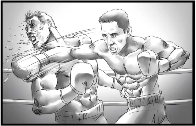 Black and white line of boxer punching
