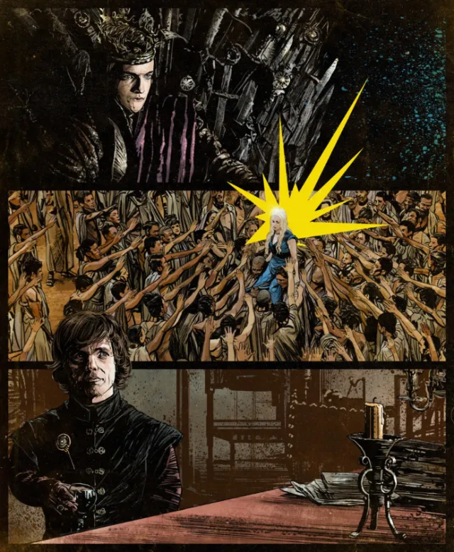 Comic panels depicting dramatic Game of Thrones scenes by POW!!!