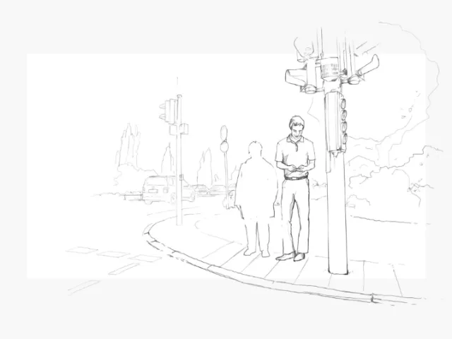line illustration of people standing in street