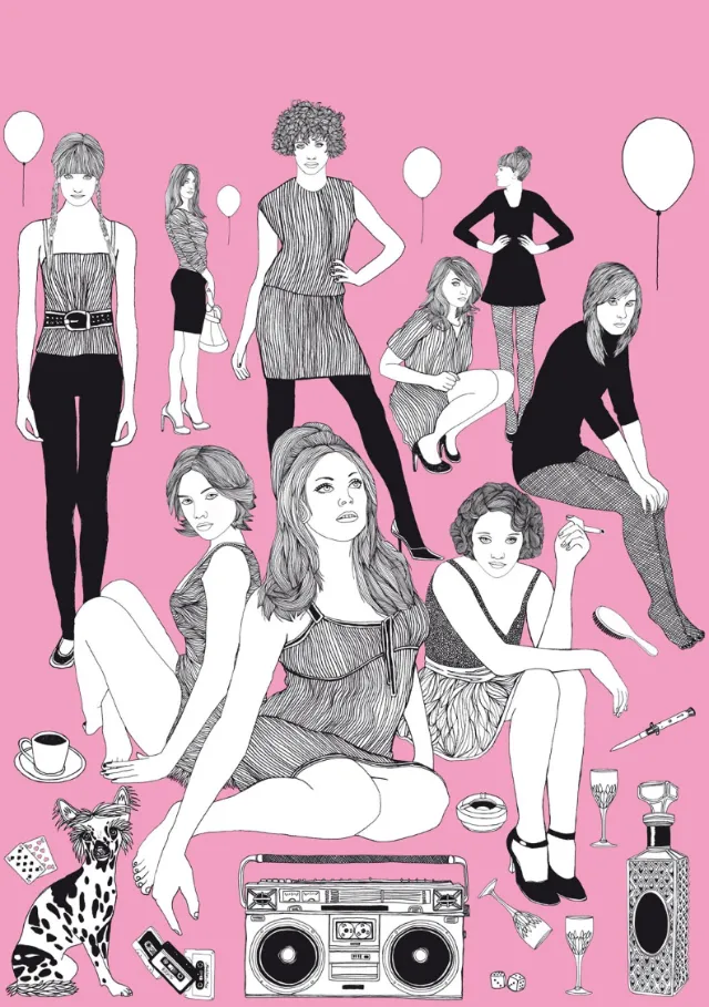Illustration of beautiful girls in different style dresses