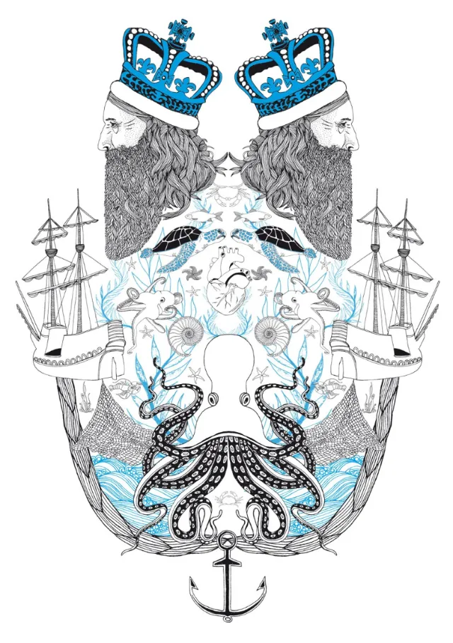 Line art mixed king and sea