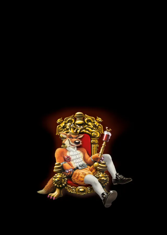 Anthropomorphic tiger character on golden throne by Kai Klimiont