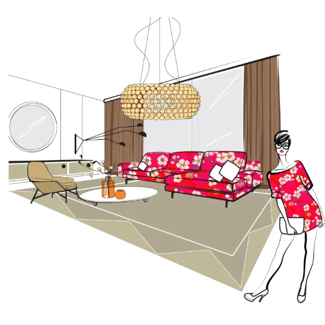Modern living room with floral sofa and contemporary furniture by Yordanka Poleganova
