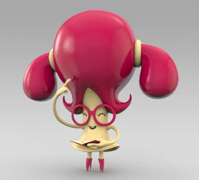 3d red character with big red hair