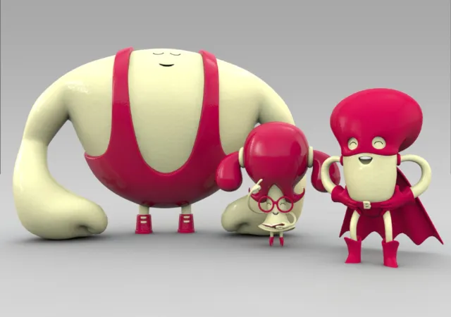 3d red alien characters