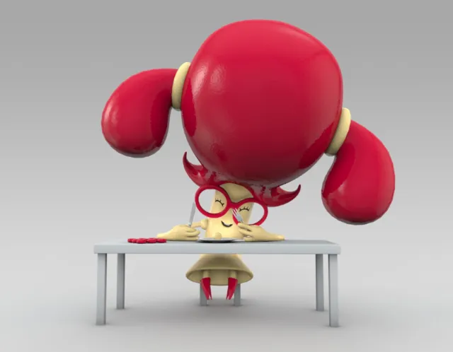 3d girl with big hair reading