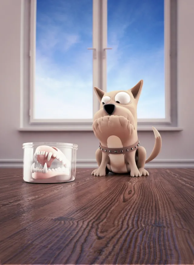 3d dog with no teeth
