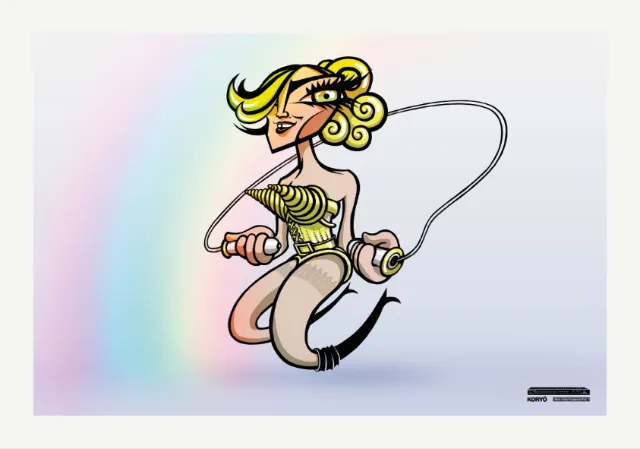 cartoon and humour woman skipping