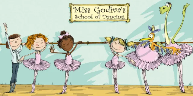 Children and monsters practicing ballet at Miss Godiva's School of Dancing by Sholto Walker