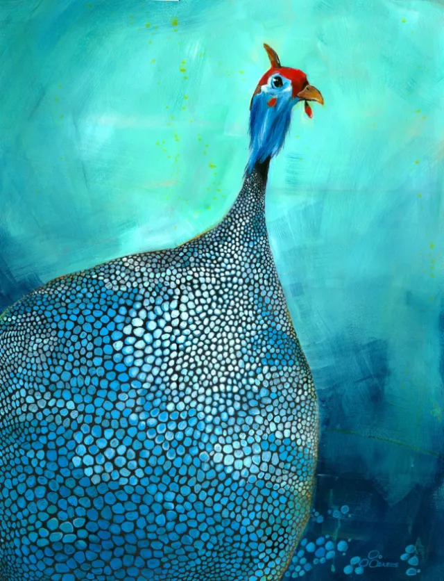 Blue guineafowl bird painting by Katharina Madesta