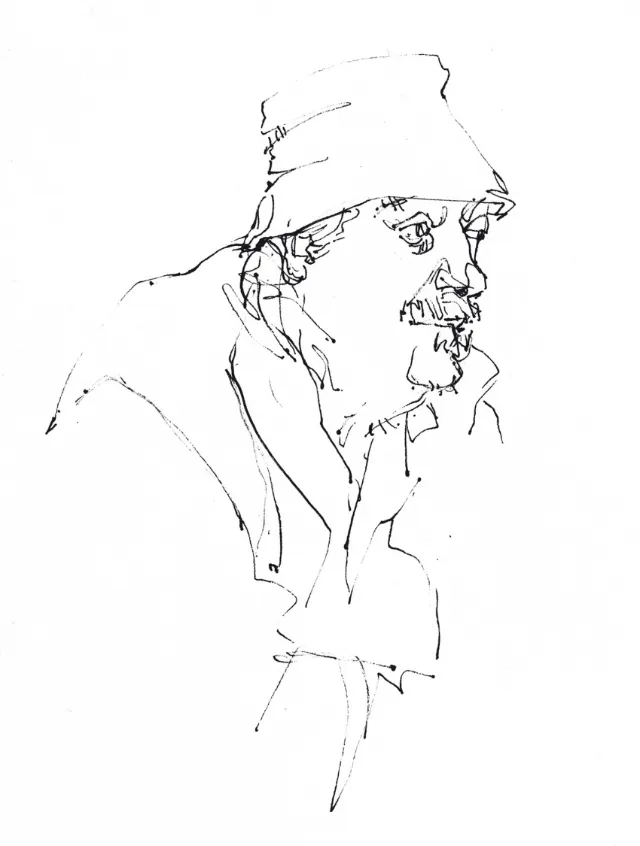 Minimalist line drawing of a man with hat by Katharina Madesta