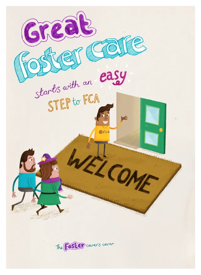 Open door and doormat illustration representing foster care inclusion