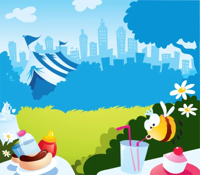 Digital Illustration of honey bee drinking